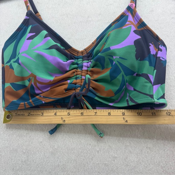 NWT Shade & Shore Women's Medium Floral Print Ruched Tie Front Bikini Top - Picture 7 of 9
